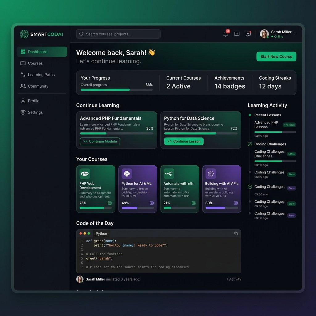 Aperçu du tableau de bord Smartcodai